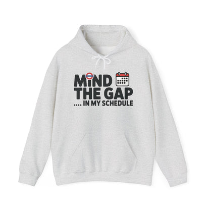 Men's Hoodie Funny Mind The Gap, London Tube Inspired Office Humor Hoodie, Comfy Graphic Sweatshirt