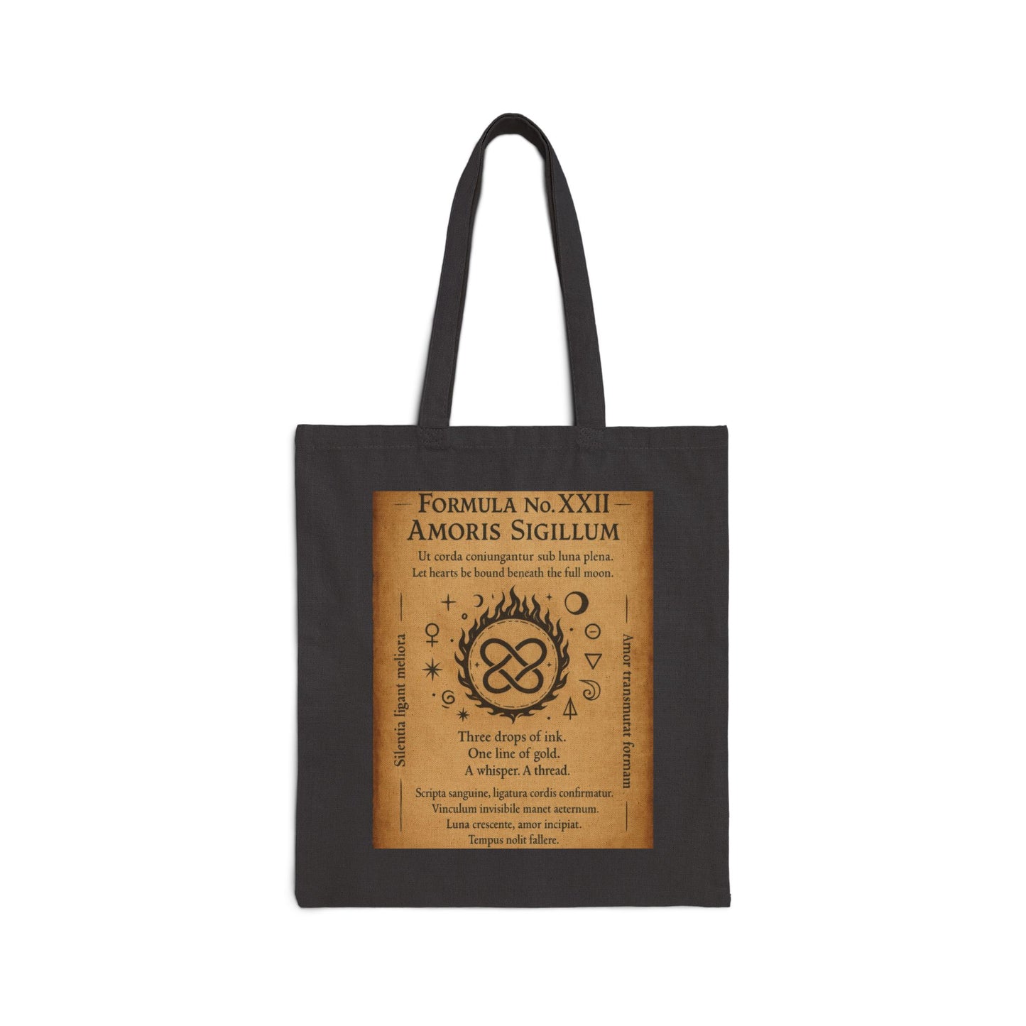 Amoris Sigillum Love Spell Tote Bag, Love Binding Sigil, Full Moon Romance Symbol, Mystic Heart Knot, Gothic Witch Spellbook Illustration