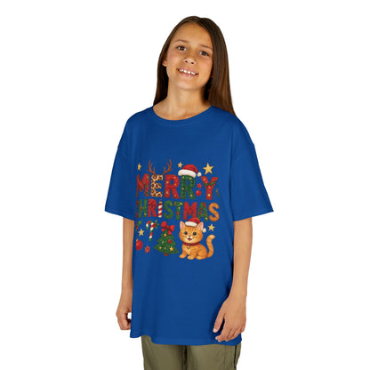 Merry Christmas Cat Shirt for Girls, Cute Holiday Kitten Tee