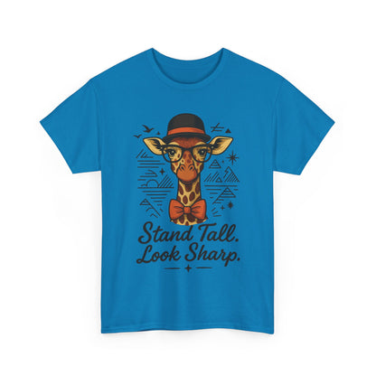 Hipster Giraffe T-Shirt with Hat and Glasses, Whimsical Giraffe Tee, Fun Gift, Cute Graphic Shirt, Unisex Heavy Cotton Tee