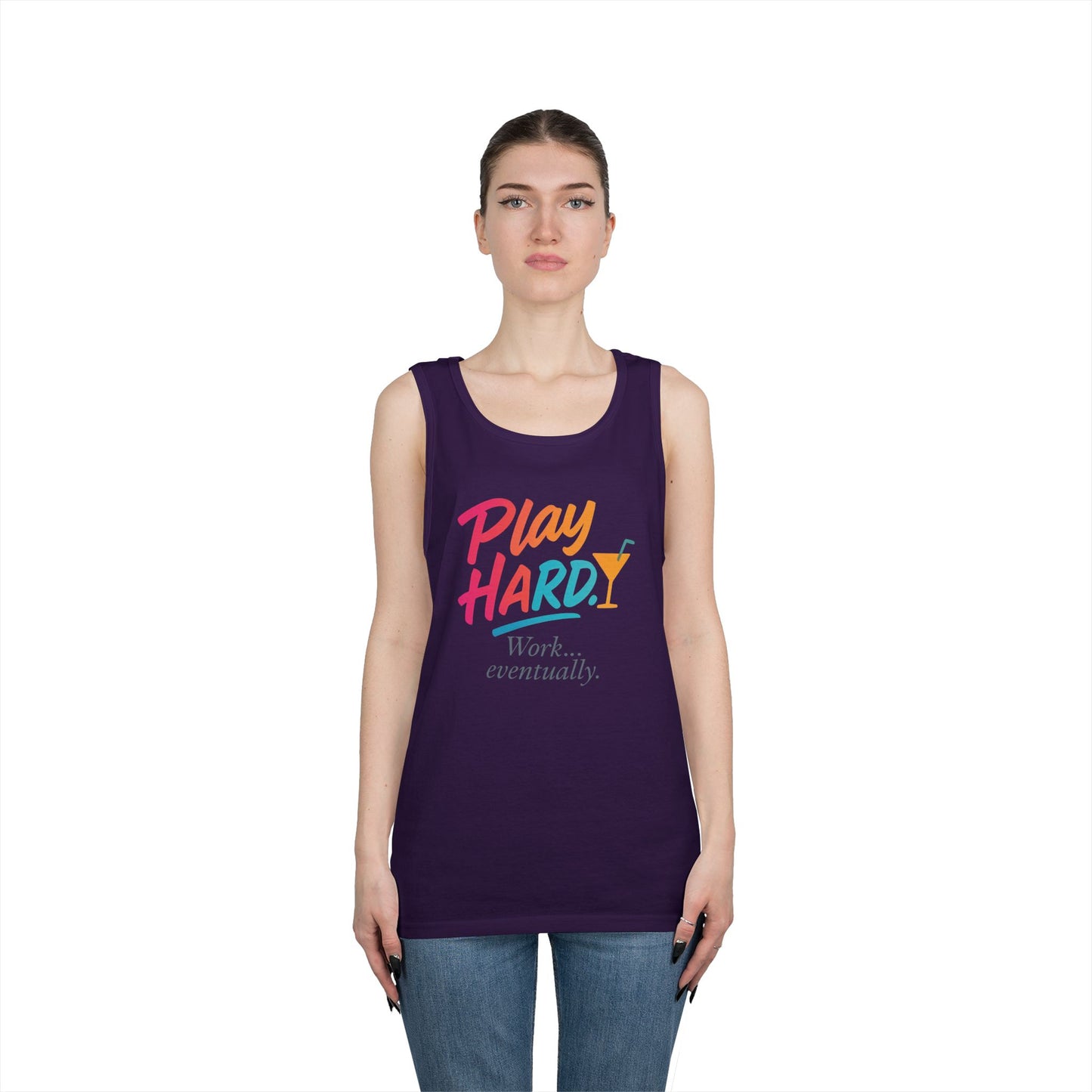 Play Hard, Work Eventually Tank Top, Womens Cotton Tank, Summer Apparel, Casual Wear, Gift for Him/Her, Beach Ready
