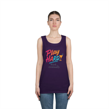 Play Hard, Work Eventually Tank Top, Womens Cotton Tank, Summer Apparel, Casual Wear, Gift for Him/Her, Beach Ready