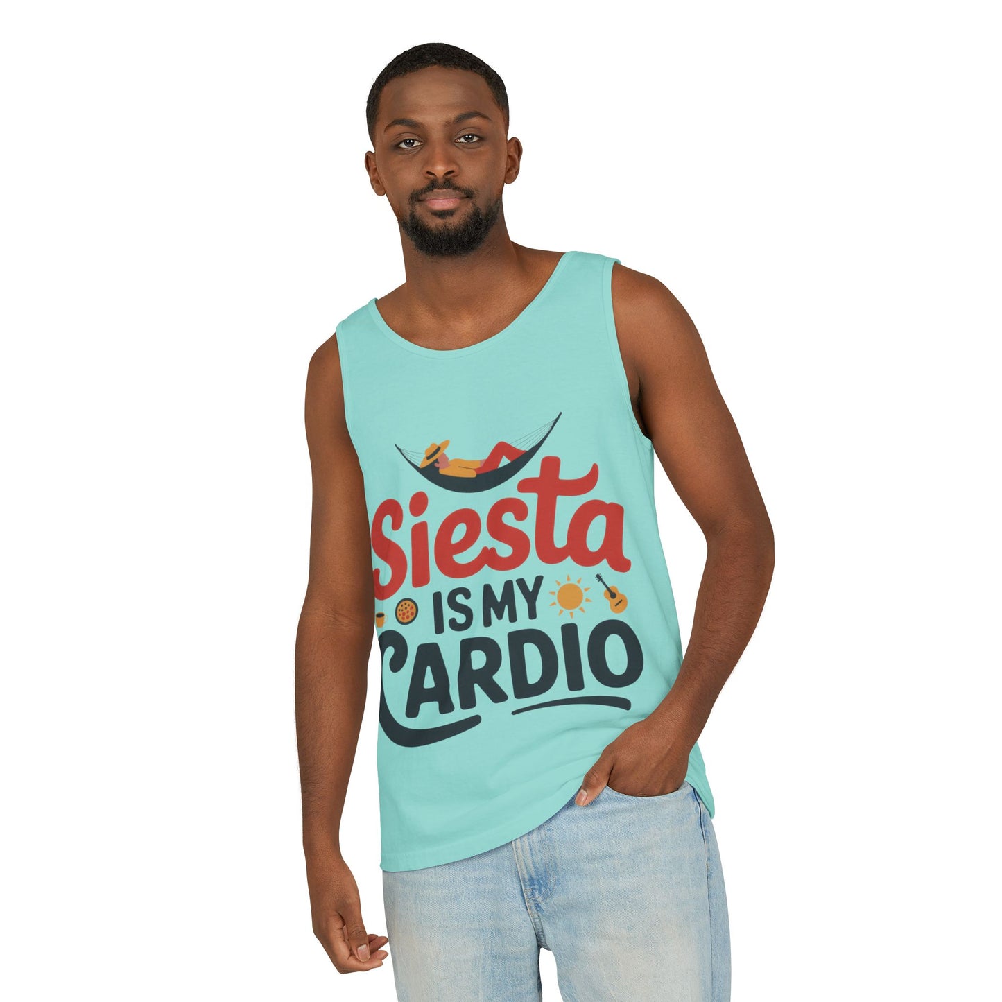 Mens Garment-Dyed Tank Top, Siesta Is My Cardio Funny Mens Tank Top Spain Humor