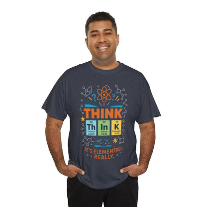 Funny Mens Science T-Shirt, THINK Element Periodic Table Shirt, Smart Geek Nerd Tee for Him, Ideal for Science Lovers, Geeky Apparel
