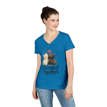 Cute Cat Love V-Neck T-Shirt, Animal Lover Gift, Valentine's Day Shirt, Cat Mom Gift, Cute Graphic Tee