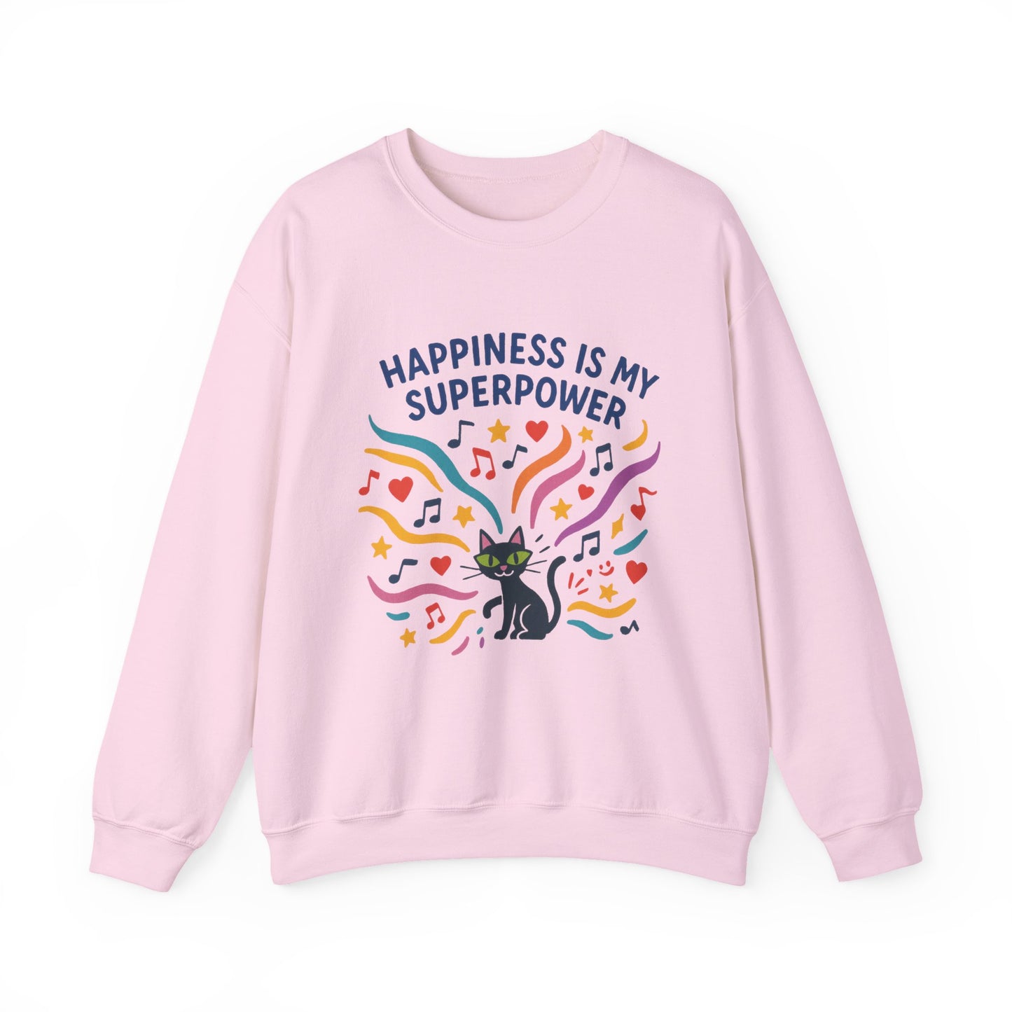 Playful Cat Crewneck Womens Sweatshirt, Happiness is My Superpower, Cozy Sweatshirt, Gift for Cat Lovers, Fun Casual Style, Unique Animal Design