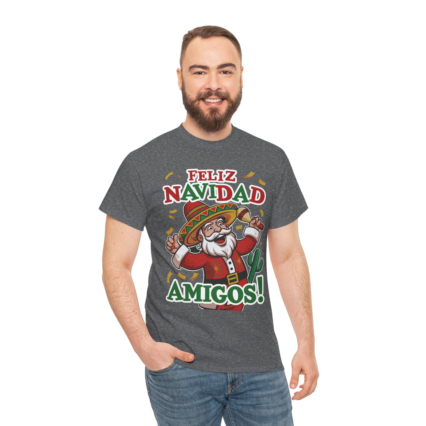 Feliz Navidad Amigos! Funny Mexican Santa Christmas T-Shirt, Latin Holiday Tee, Sombrero Santa Fiesta Shirt