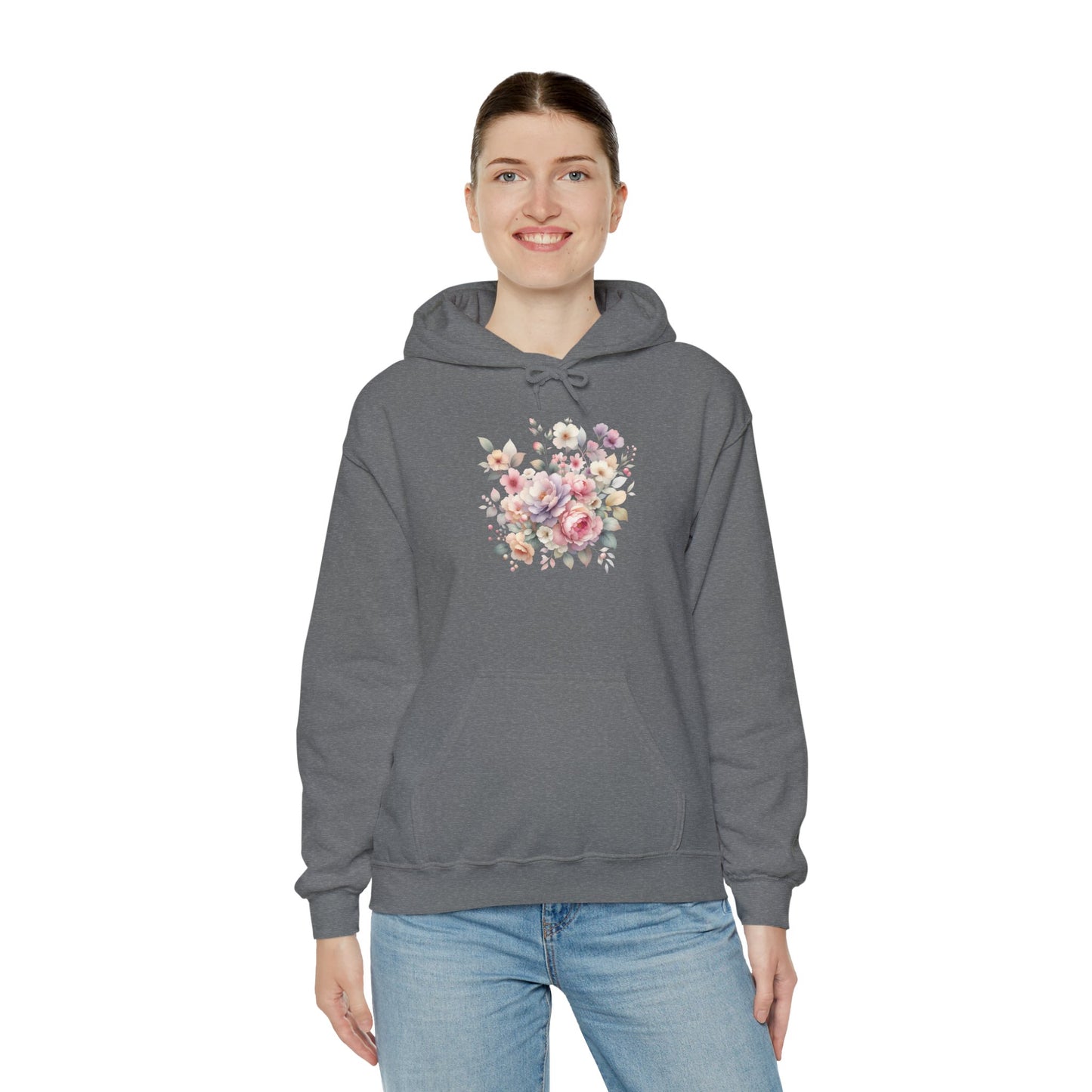 Floral Comfort Hoodie, Cozy Sweatshirt for Women, Spring Fashion, Gift for Her, Casual Everyday Wear, Soft Pastel Flower Print Sweatshirt