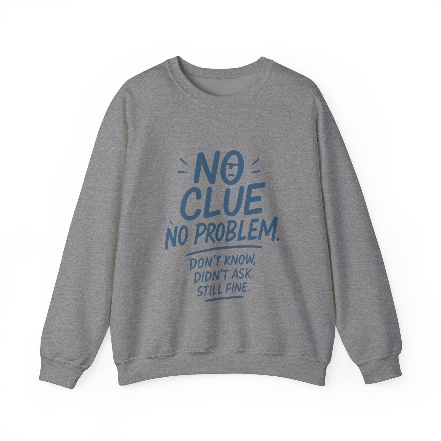 Funny Mens Crewneck Sweatshirt, No Clue No Problem Quote, Dont Know Didnt Ask, Cozy Relaxed Fit Pullover,  Funny Casual Pullover
