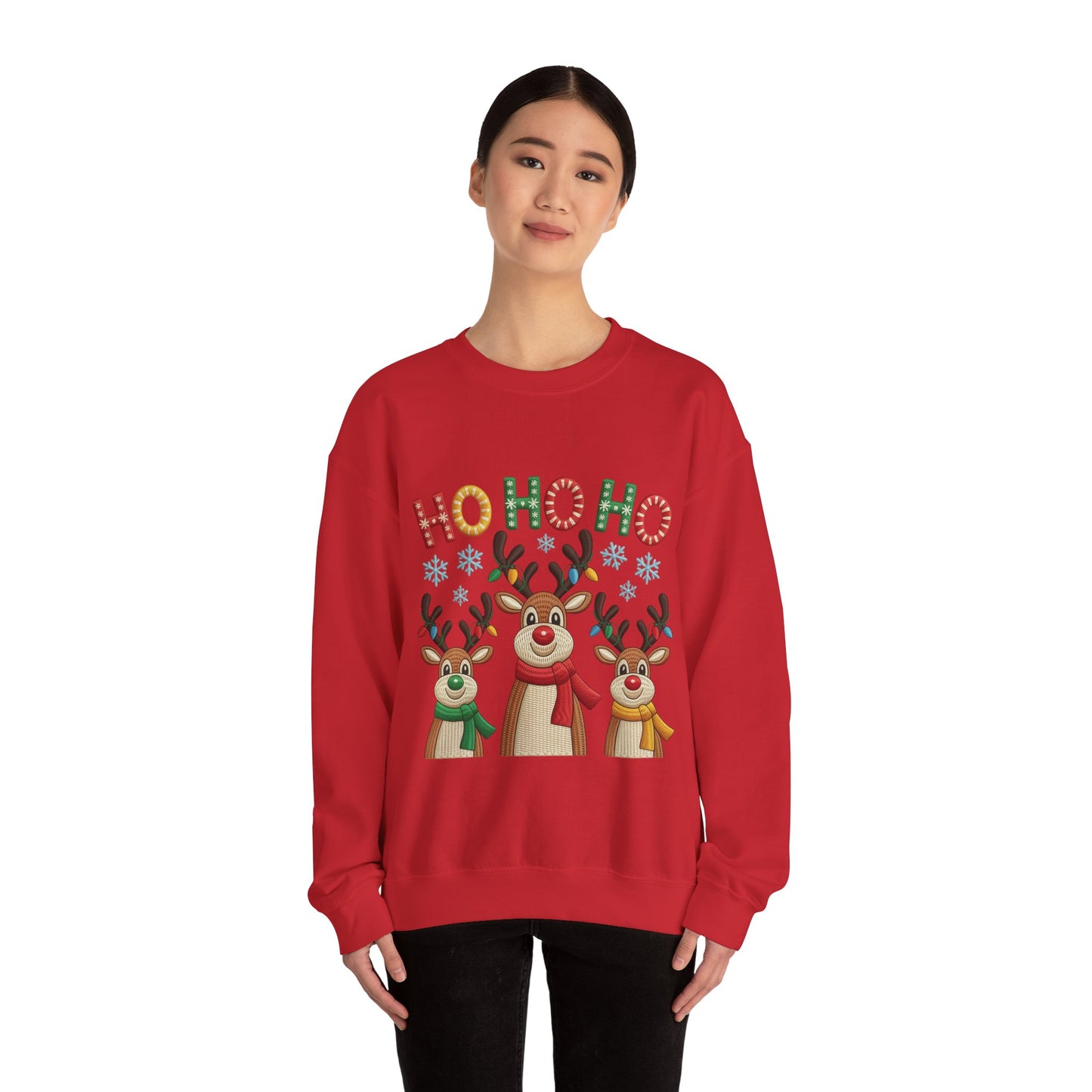 Ho Ho Ho Reindeer Christmas Sweatshirt, Cute Holiday Pullover for Women