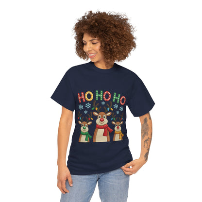 Ho Ho Ho Reindeer T-Shirt, Cute Christmas Tee for Women