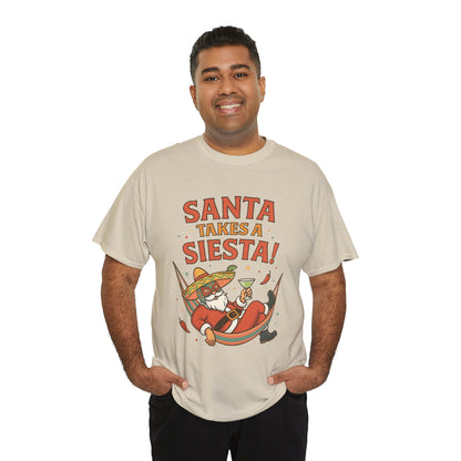 Santa Takes a Siesta Funny Christmas T-Shirt for Men, Mexican Santa Holiday Tee