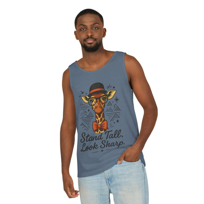 Giraffe Inspirational Tank Top, Stand Tall Look Sharp Shirt, Unisex Summer Apparel, Cute Animal Gift, Zoo Lover's Fashion