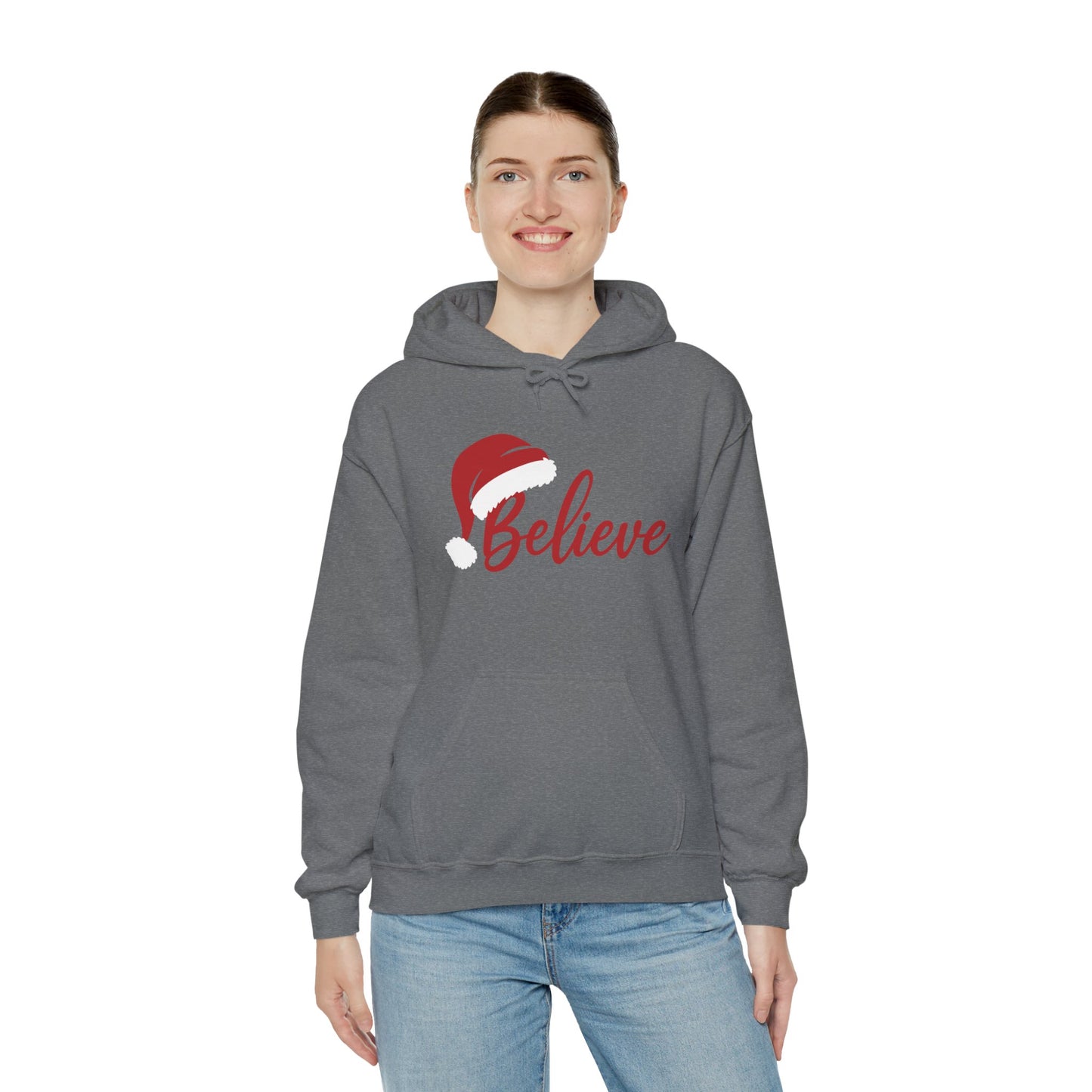 Believe Christmas Women's Hoodie, Minimal Santa Hat Holiday Sweatshirt for Women