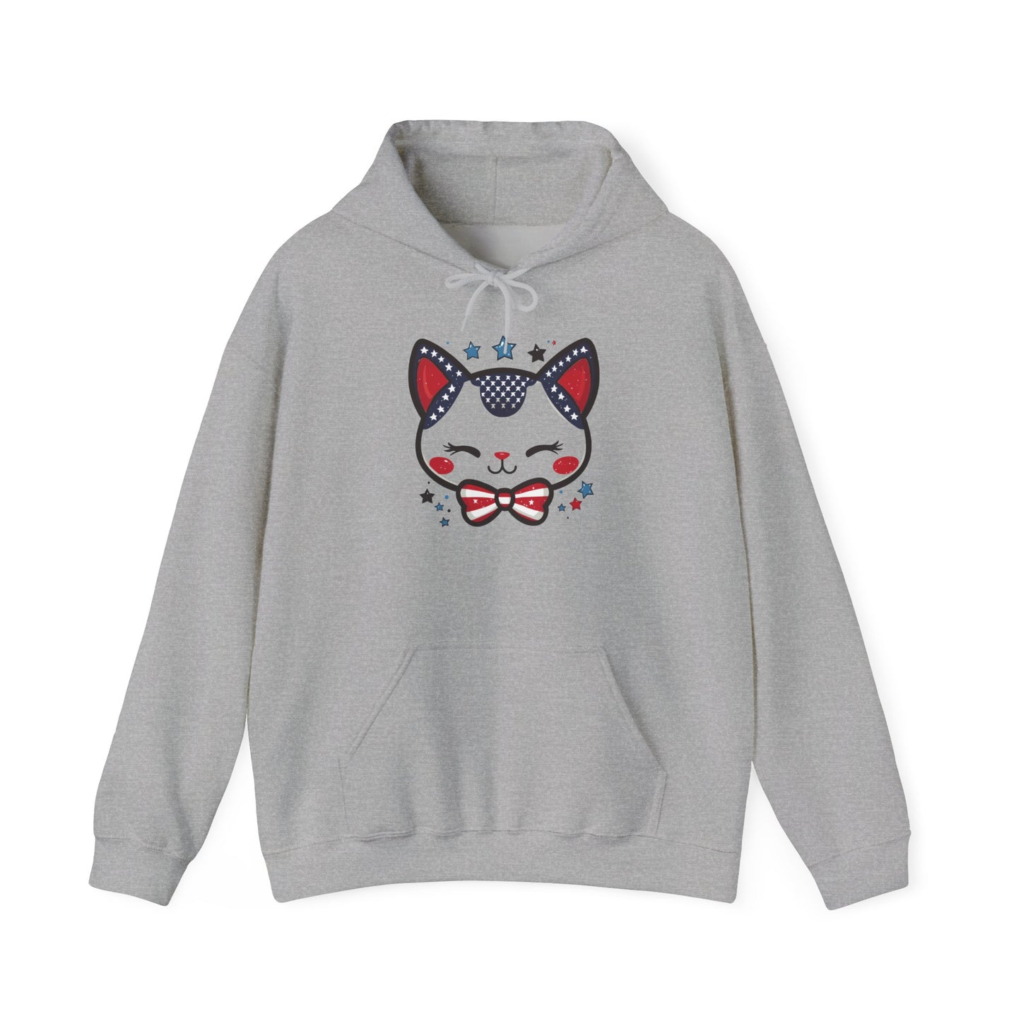 Cute Patriotic Cat -Themed Women's Hoodie, for Cat Lovers, Cute Gift for Pet Owners, Cozy Sweatshirt for All Seasons, Fourth of July Hoodie