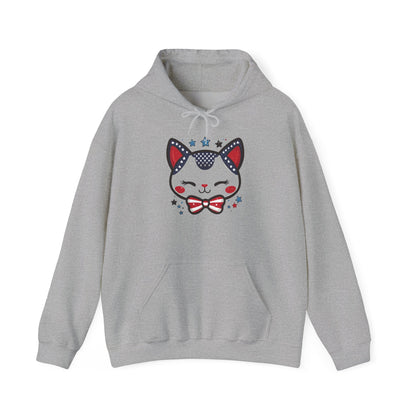 Cute Patriotic Cat -Themed Women's Hoodie, for Cat Lovers, Cute Gift for Pet Owners, Cozy Sweatshirt for All Seasons, Fourth of July Hoodie