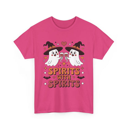 Spirits With Spirits Women's Halloween T-Shirt, Funny Ghost Drinking Wine Tee, Witches Party Shirt, Spooky Season Gift for Her