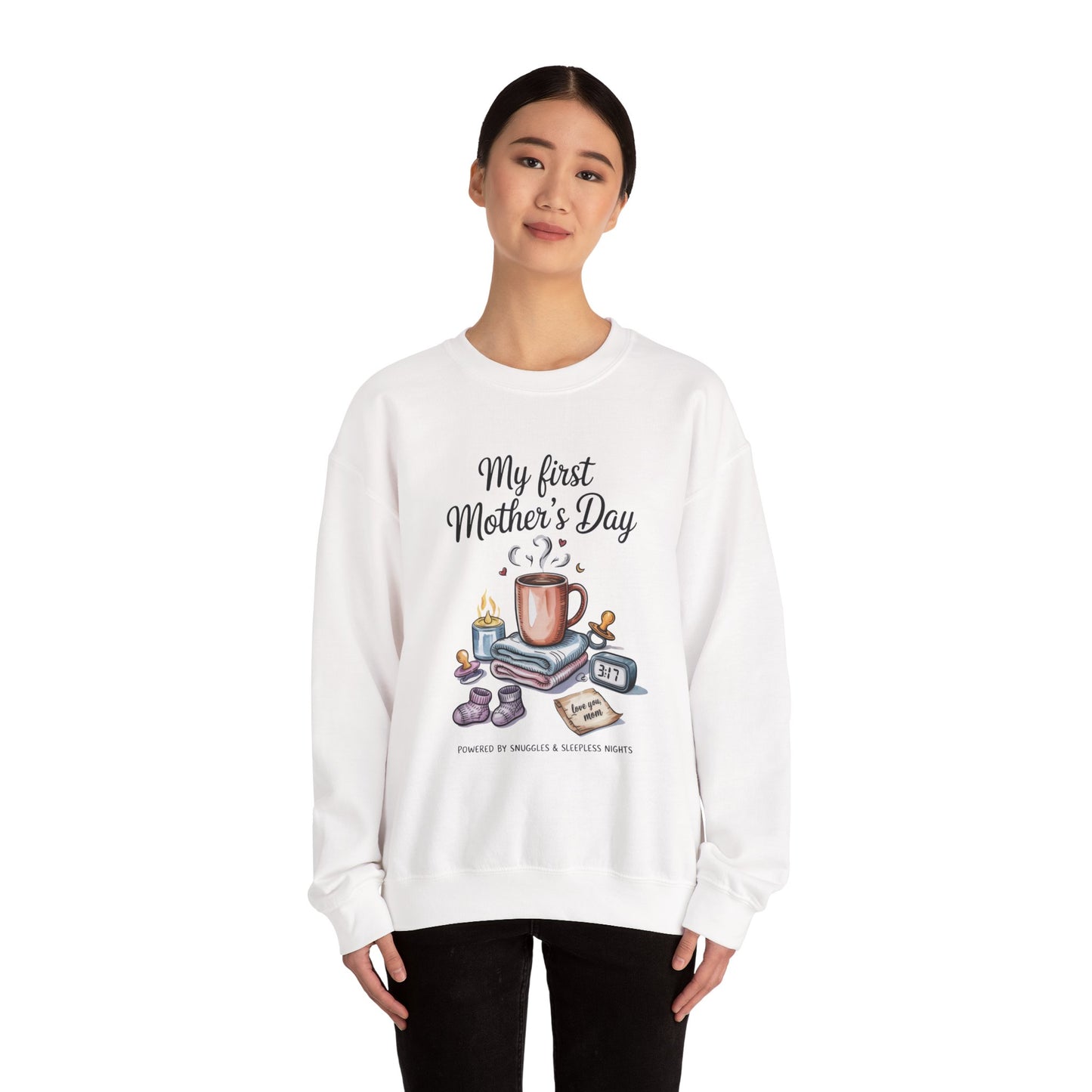 My First Mother's Day Sweatshirt, Cozy Crewneck for Moms, Gift for New Mothers, Baby Shower Tee, Snuggles & Sleepless Nights