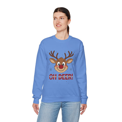 Womens Oh Deer Christmas Sweatshirt, Cute Reindeer Holiday Pullover, Women's Crewneck Sweatshirt