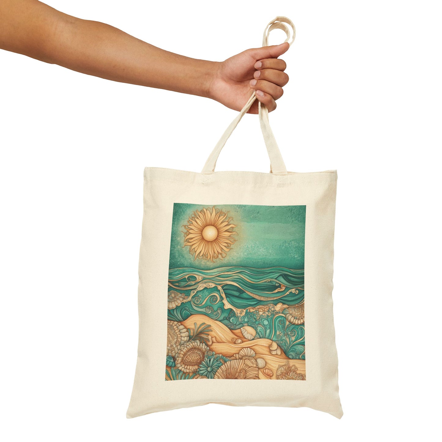 Beach Vibes Cotton Canvas Tote Bag - Sun & Ocean Design