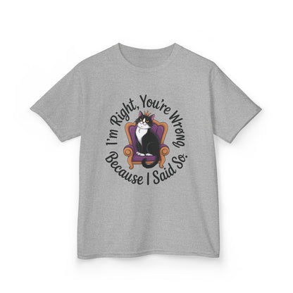 Girls Funny Sassy Cat T-Shirt - I'm Right You're Wrong, Cute Gift for Cat Lovers, Humor Tee for Teens, Birthday Gift,Tee for Confident Teens