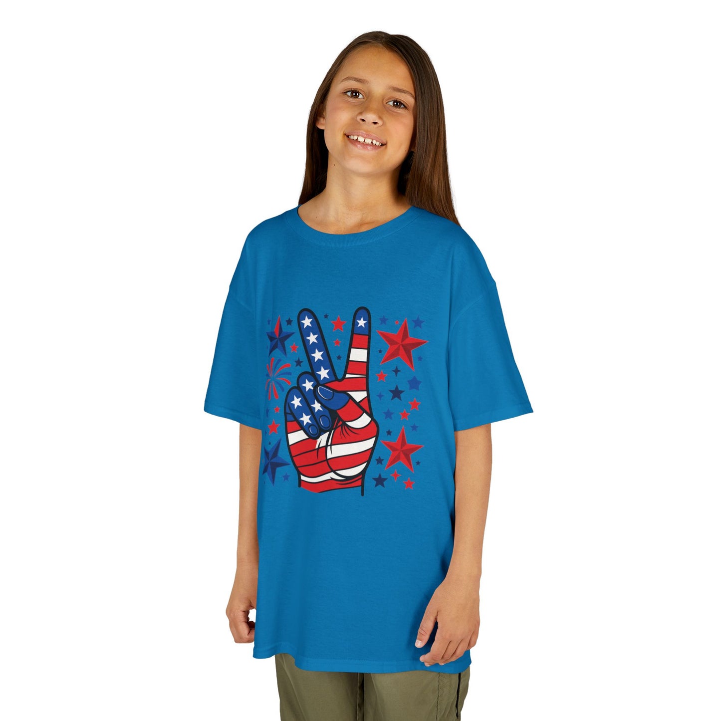 Kids Peace Sign Tee, Patriotic Children's T-Shirt, Americana Style Tee, July 4th Outfit, Independence Day Gift, Star-Spangled Shirt