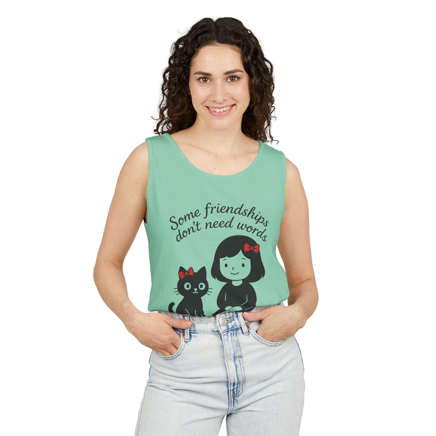 Friendship Tank Top, Cute Cat Lovers Gift, Womens Summer Apparel, Perfect for Casual Outings, Friendship Day, Cat Mom Tees