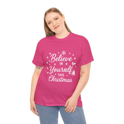 Women's Believe in the Magic Christmas Shirt, Santa Hat Holiday Tee for Women