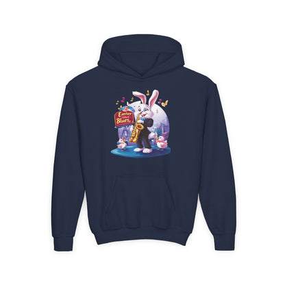 Easter Blues Youth Hoodie, Cute Bunny Sweatshirt, Spring Festival Apparel, Kid's Gift, Music Celebration, Easter Outfit