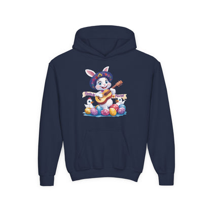 Mexican Easter Bunny Kids Hoodie - Cute Spring Sweatshirt with Guitar, Fun Holiday Outfit, Colorful Fiesta de Pascua Gift for Kids