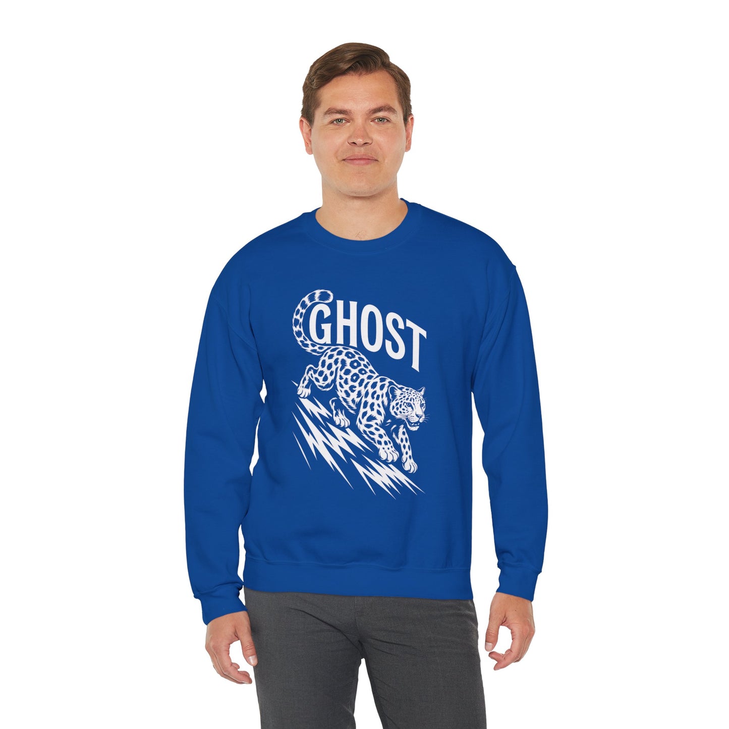 Ghost Leopard Crewneck Sweatshirt, Unisex Fashion, Cozy Casual Wear, Graphic Sweatshirt, Wild Animal Art, Gift for Animal Lovers