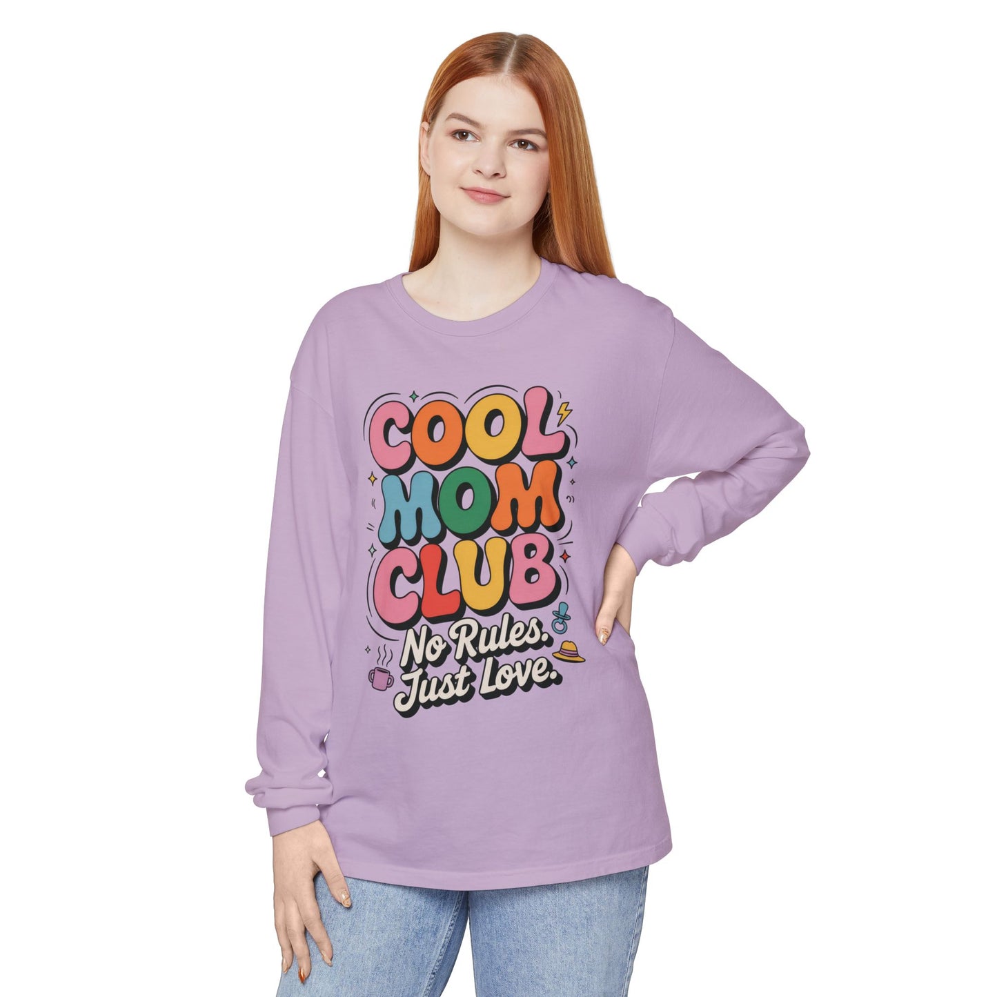 Cool Mom Club Long Sleeve T-Shirt, Funny Mom Tee, Gift for Moms, Mother's Day Gift, No Rules Just Love Quote Tee