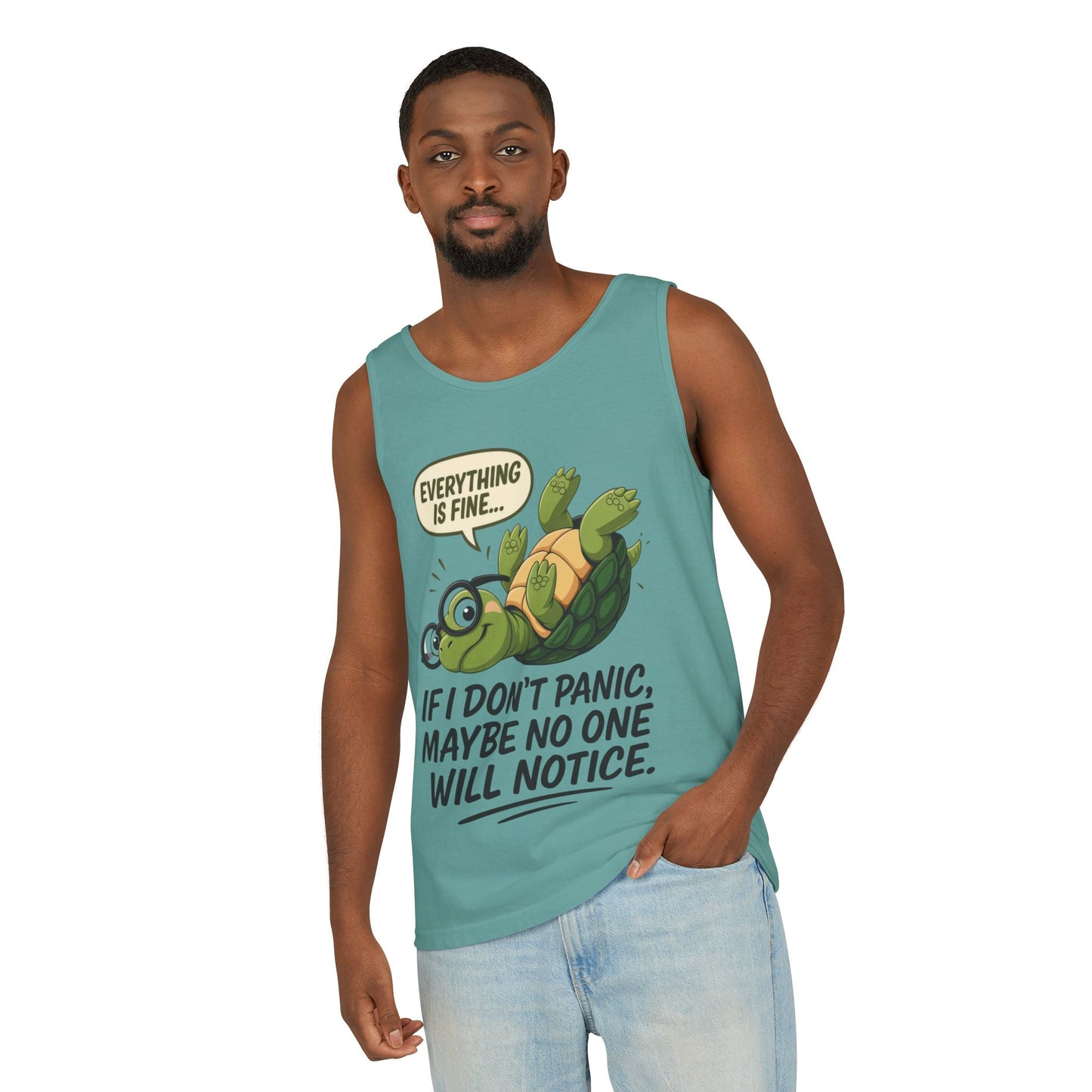 Mens Funny Turtle Graphic Tank Top, Summer Apparel, Gift for Animal Lovers, Beach Day Essentials, Mens Casual Wear, Relaxed Vibes