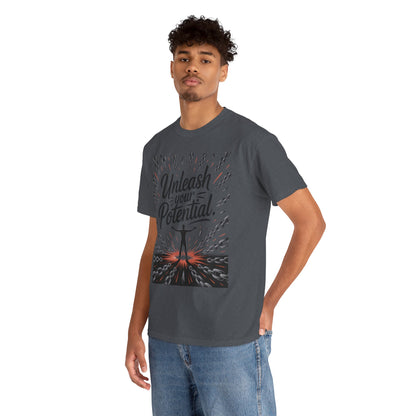 Inspiring Men's Heavy Cotton Tee, "Unleash Your Potential" Motivation Shirt, Gift for Graduates, Personal Growth Apparel, Casual Wear