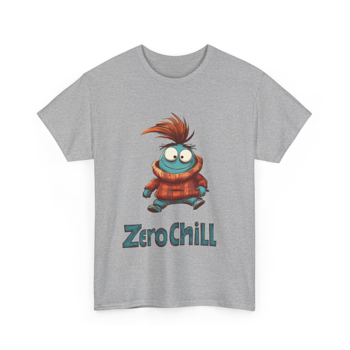 Zero Chill Funny Cartoon Character Tee, Quirky Cute Monster Shirt, Chill Vibes Humor Gift, Fun Cartoon T-Shirt, Chill Vibe Shirt