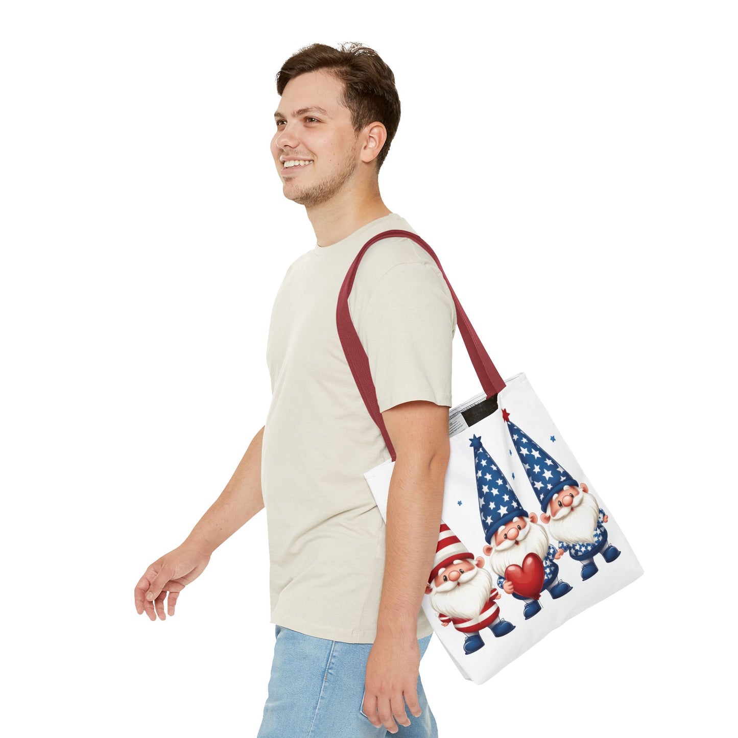 Patriotic Gnome Tote Bag, Stars and Stripes Reusable Grocery Bag, Cute Gnome Summer Bag, Holiday Gift Tote, Eco-Friendly Shopping Bag