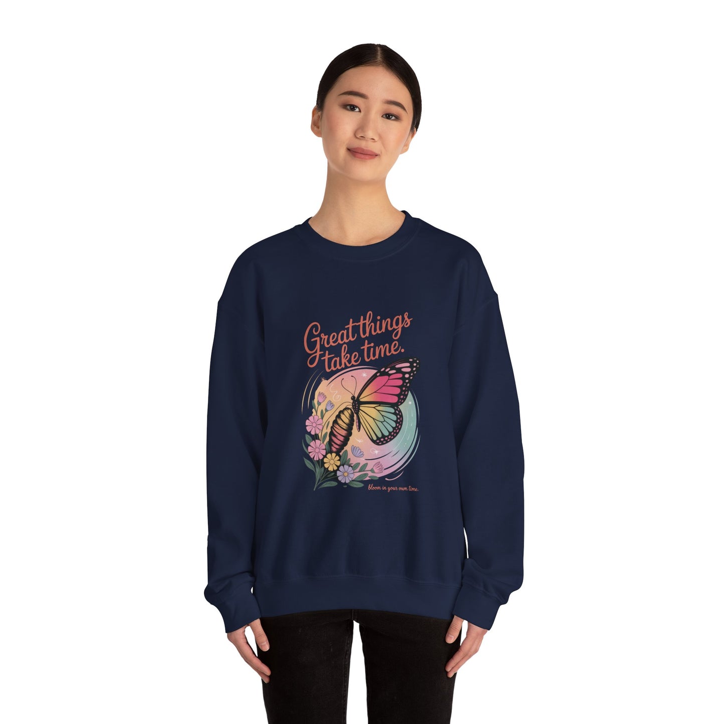 Inspirational Butterfly Sweatshirt - Great Things Take Time, Cozy Unisex Crewneck, Perfect Gift for Nature Lovers, Relaxed Style, [...]