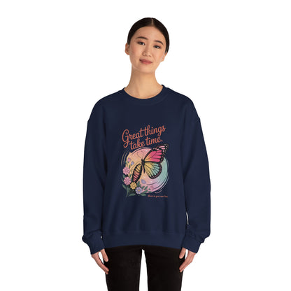 Inspirational Butterfly Sweatshirt - Great Things Take Time, Cozy Unisex Crewneck, Perfect Gift for Nature Lovers, Relaxed Style, [...]