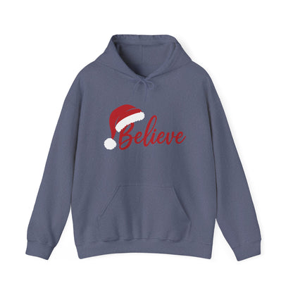 Believe Christmas Women's Hoodie, Minimal Santa Hat Holiday Sweatshirt for Women