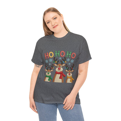 Ho Ho Ho Reindeer T-Shirt, Cute Christmas Tee for Women
