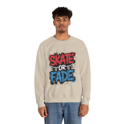 Skate Or Fade Men's Crewneck Sweatshirt, Graffiti Skateboarding Pullover, Urban Streetwear Top, Men's Heavy Blend™ Crewneck Sweatshirt
