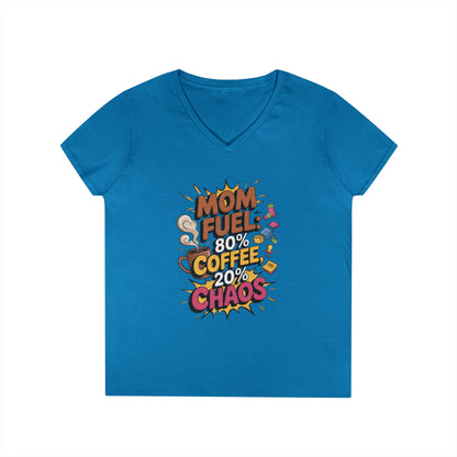 Mom Fuel V-Neck T-Shirt, Funny Gift for Moms, Coffee Lovers, Mother's Day, Everyday Humor, Tired Mom Life Tee, Coffee Loving Moms