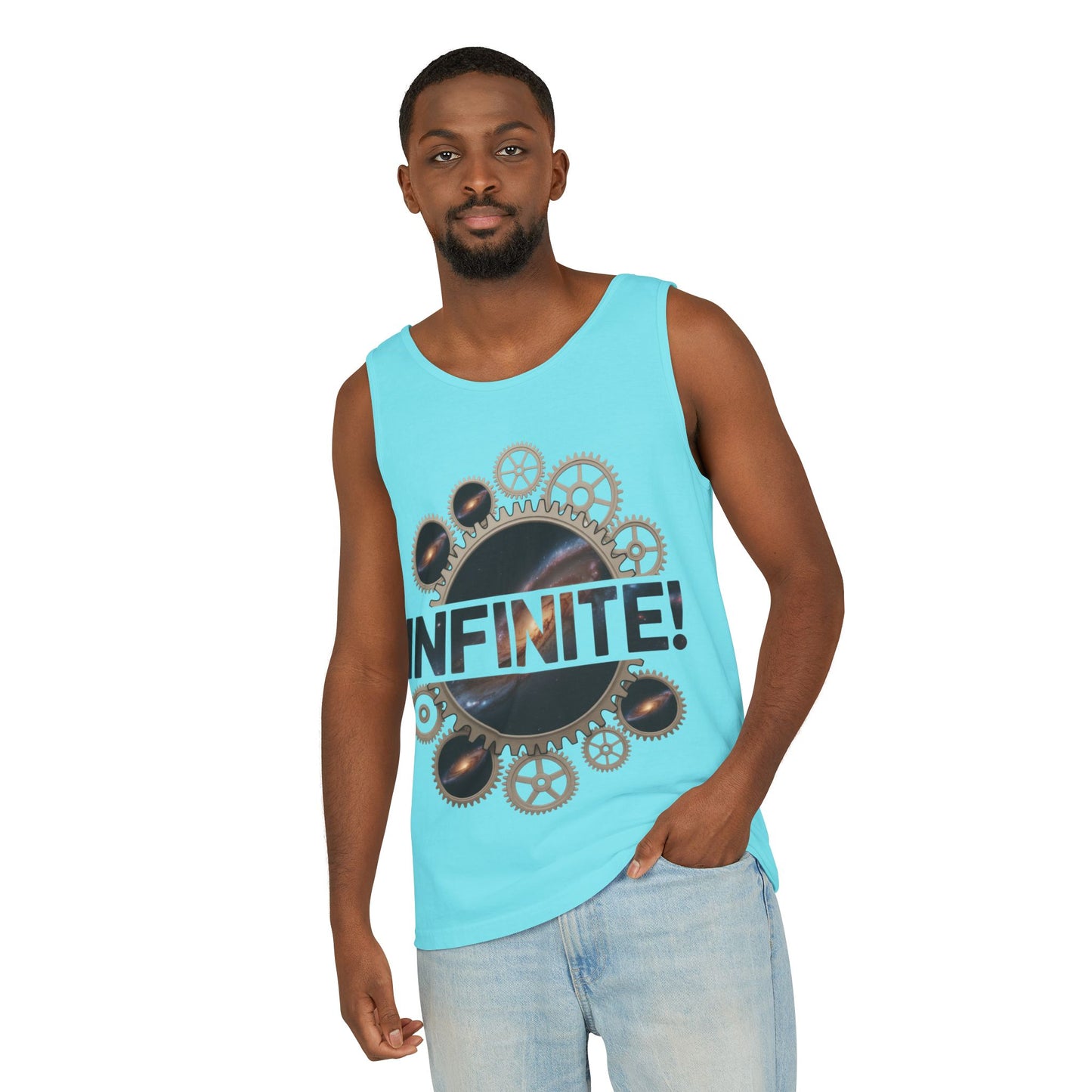 Men's INFINITE! Steampunk Space Gears T-Shirt, Cosmic Mechanical Design Tee for Sci-Fi & Engineering Lovers, Workout Shirt