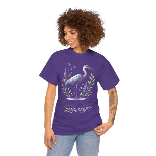 Polygonal Heron Graphic Shirt, Womens Artistic Bird Tee, Nature-Inspired Minimalist Design, Geometric Crane Tee, Bird Lovers Gift