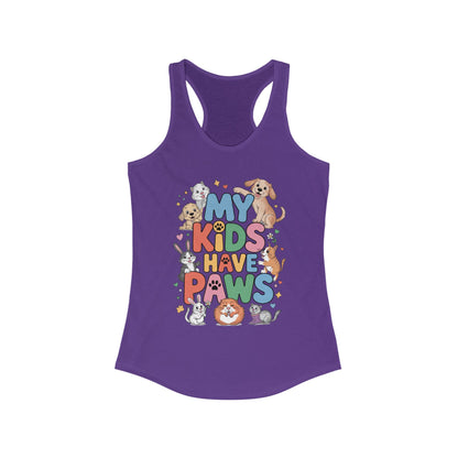 My Kids Have Paws Racerback Tank, Pet Lover Gift, Cute Animal Top, Cute Pet Mom Tee, Animal Parent Top,  Dog Cat Bunny Lover Gift