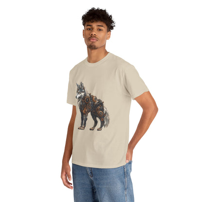 Steampunk Wolf Tee, Mechanical Wolf T-Shirt, Unisex Heavy Cotton Shirt, Graphic T-Shirt, Unique Design,Futuristic Animal Lover Gift Shirt