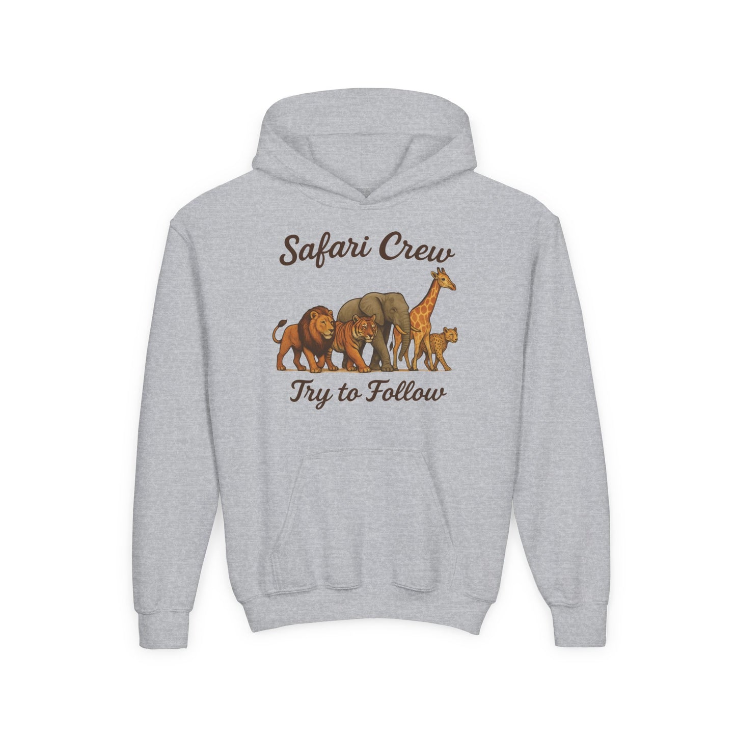 Safari Crew Youth Hoodie, Lion Tiger Elephant Giraffe Sweatshirt, Cool Safari Animal Graphic, Nature Explorer Gift, Youth Hoodie