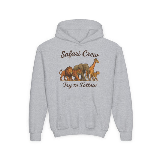 Safari Crew Youth Hoodie, Lion Tiger Elephant Giraffe Sweatshirt, Cool Safari Animal Graphic, Nature Explorer Gift, Youth Hoodie