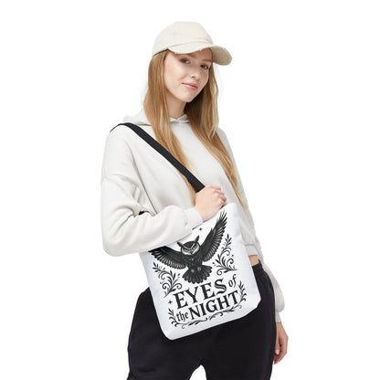 Eyes of the Night Owl Tote Bag, Artsy Shopping Bag, Eco-Friendly Carryall, Unique Gift for Animal Lovers, Halloween Decor, Beach Tote