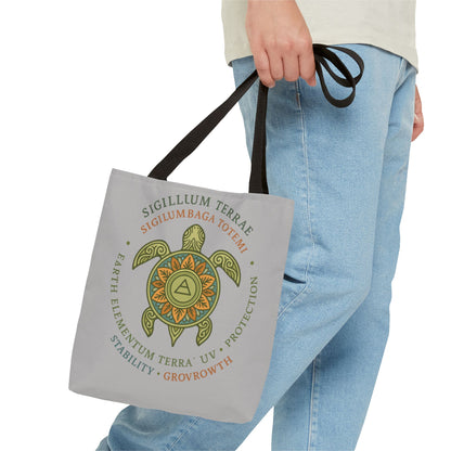 Spiritual Symbol Tote Bag, Eco-Friendly Shopping Bag, Gift for Yogis, Bohemian Style, Sigillum Terrae Design, Beach Bag, Large Canvas Bag